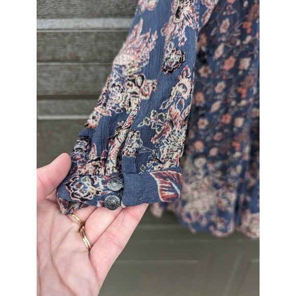 Free People Lucky Loosey Dress Indigo Blue, Paisley Boho Dress - Picture 10 of 12